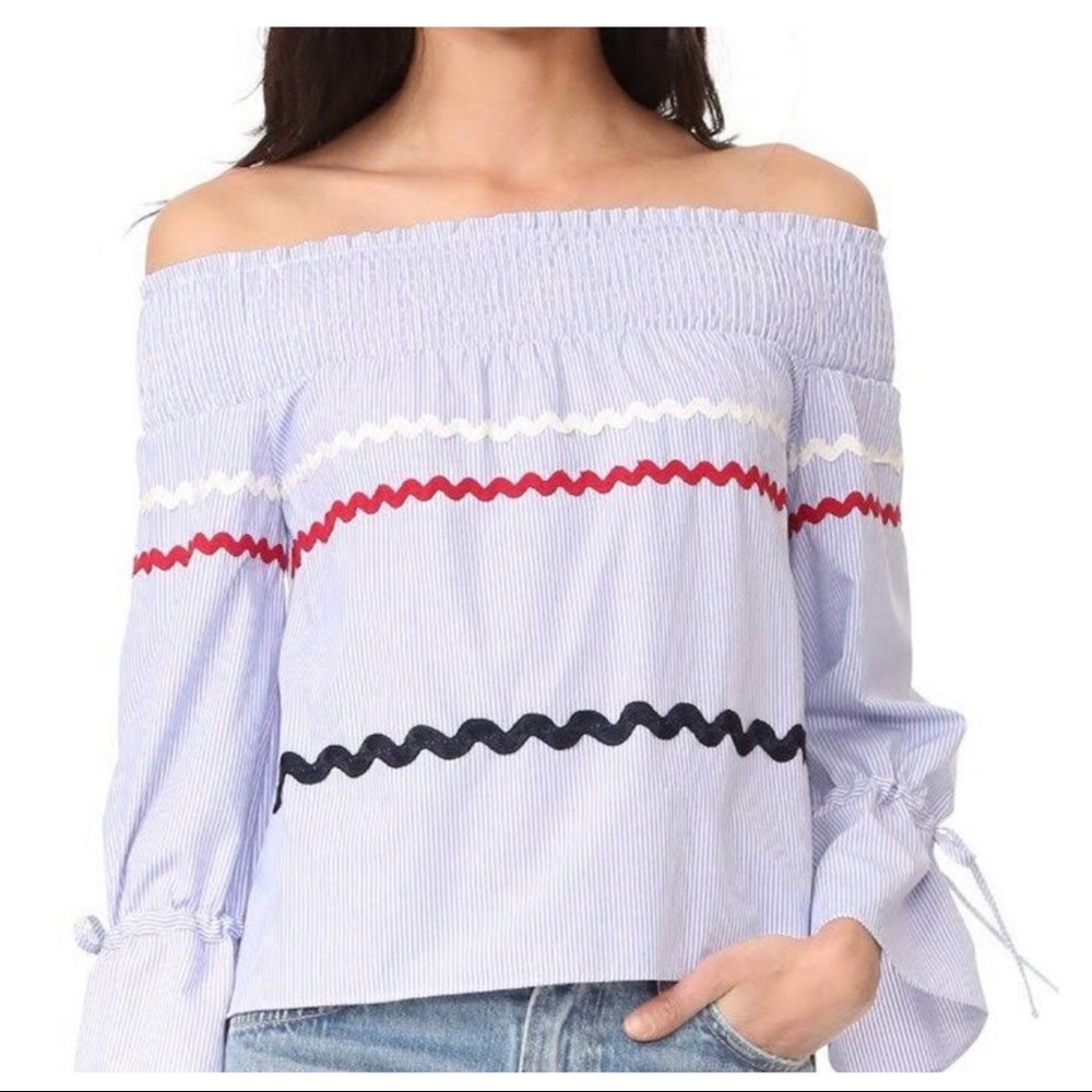 ENGLISH FACTORY OFF SHOULDER STRIPED TOP SIZE S